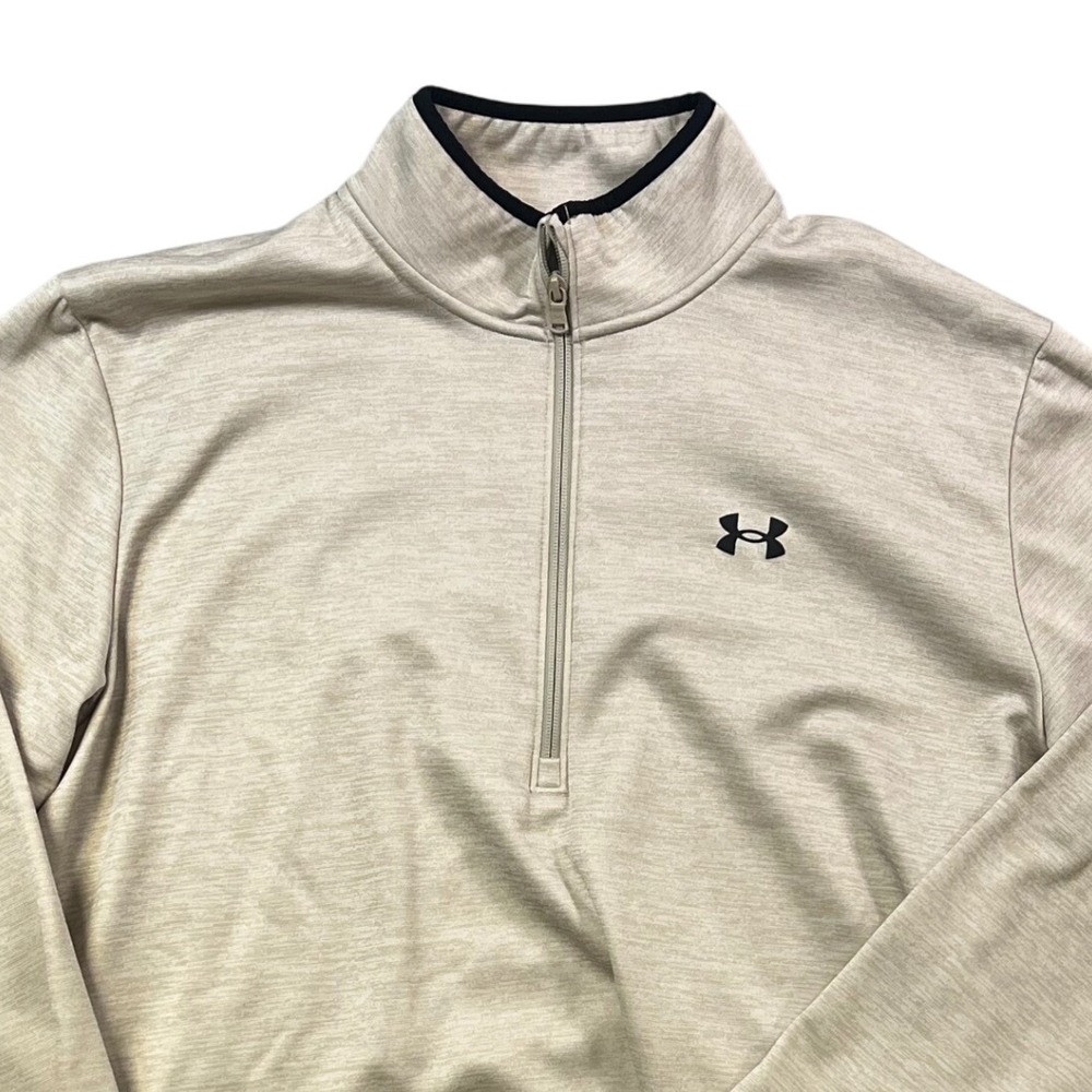 Men’s Under Armour Beige Heathered Fleece Quarter Zip‎ Top XXL Loose Fit J4